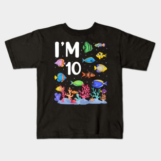 10th Birthday Party Tropical Fish I'm Ten  Years Old age Bday Kids T-Shirt